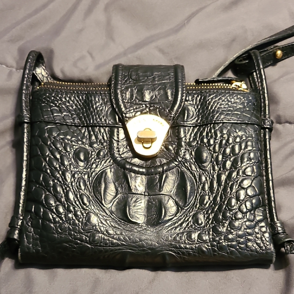 Brahmin Black Crocodile Embossed Crossbody Bag